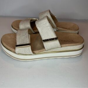 Vionic Brandie Platform Slide Sandals Size 9 Cream/Brown Color